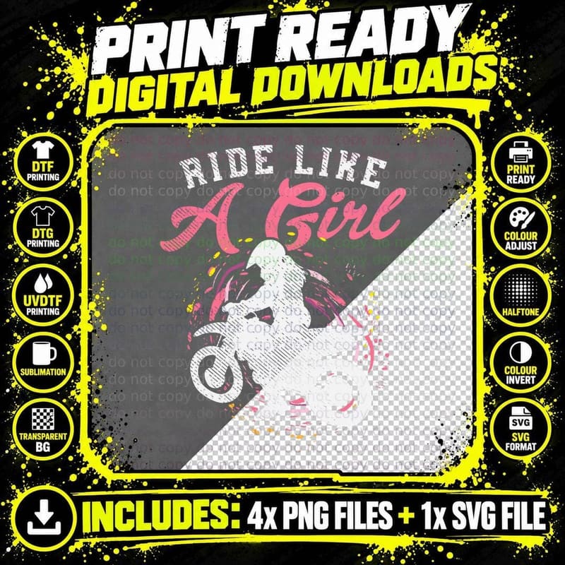 Ride Like a Girl Dirt Bike Motocross Motorcycle Women Png SVG Digital Bundle
