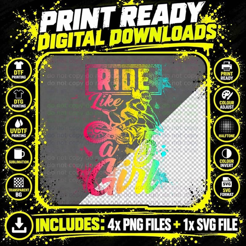 Ride Like a Girl for Women Dirt Bike Motocross Png SVG Digital Bundle