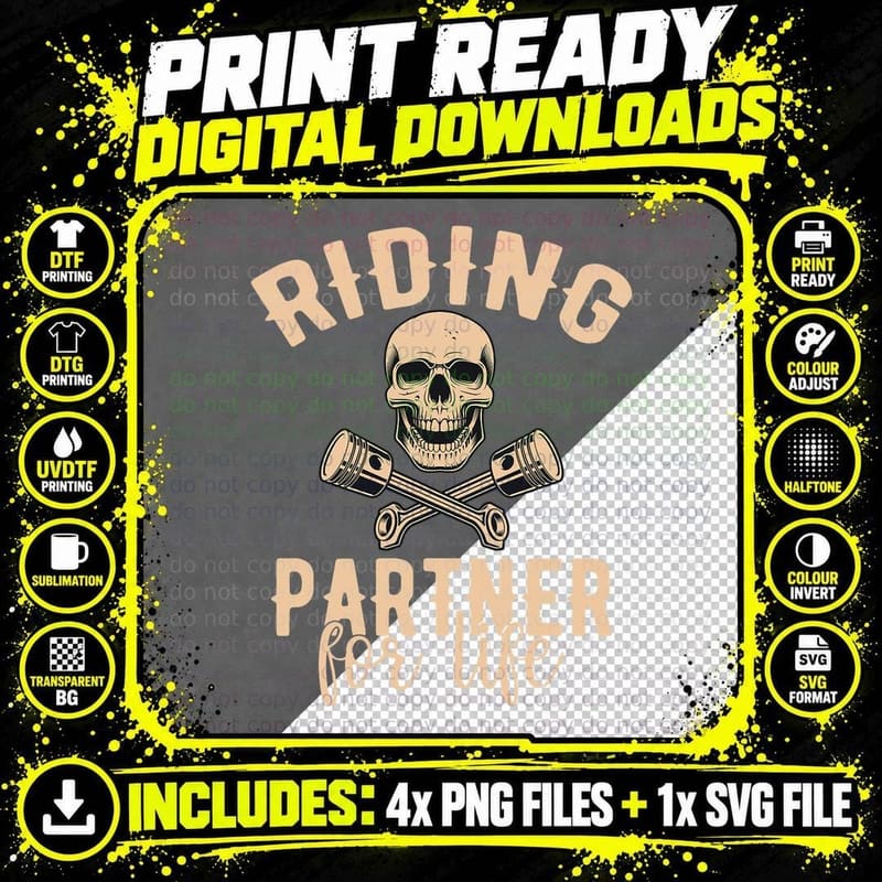 Riding Partner for Life Motorcycle Couple T-Shirt Png SVG Digital Bundle