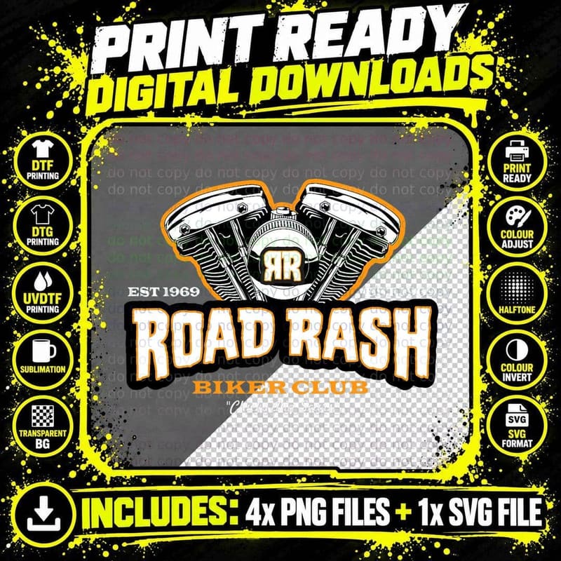 Road Rash Biker Club - Motorcycle Gear T-Shirt Png SVG Digital Bundle