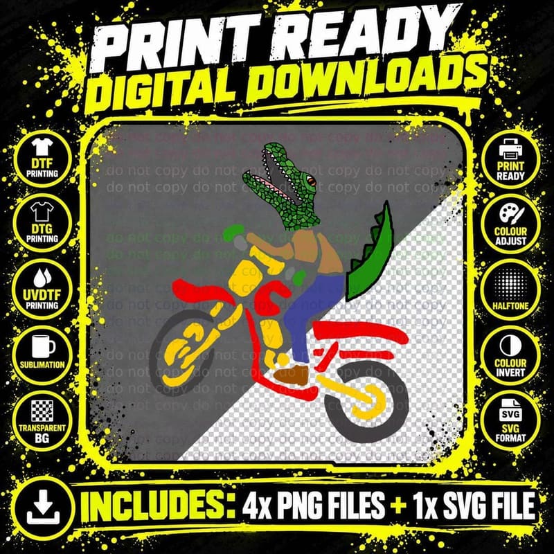 Smileteeshob Funny Alligator Riding Dirt Bike Motorcycle Png SVG Digital Bundle