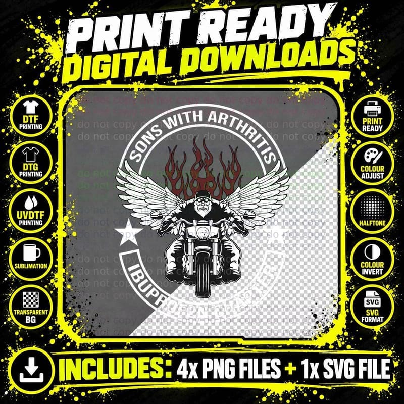Sons with Arthritis Ibuprofen Chapter Motorcycle Gift Png SVG Digital Bundle