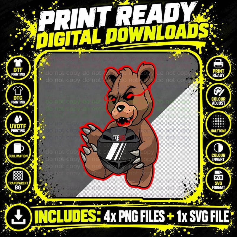 Stackzzhouse Bikelife Teddy Bear W Helmet off Motorcycle Png SVG Digital Bundle