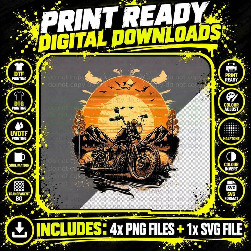 Stunning Retro Vintage Motorcycle Classic Sunset Chopper Png SVG Digital Bundle