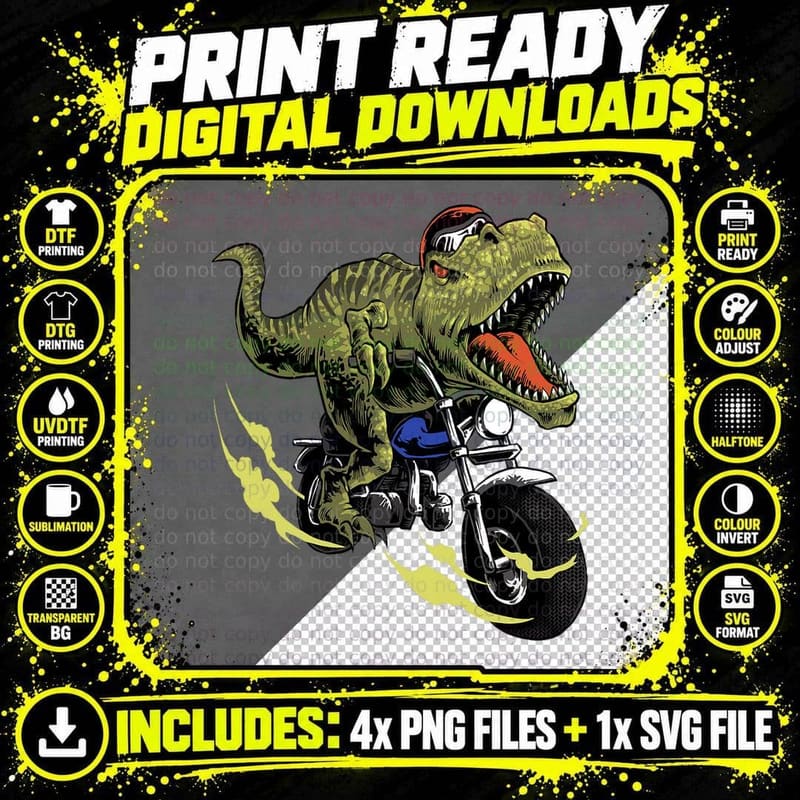 T-Rex on a Motorcycle Funny Motorcycle Rider T-Shirt Png SVG Digital Bundle