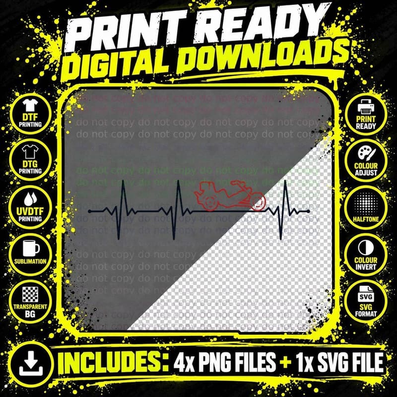 Trike Heartbeat Three-Wheeled Motorcycle Motorbike Trike Png SVG Digital Bundle