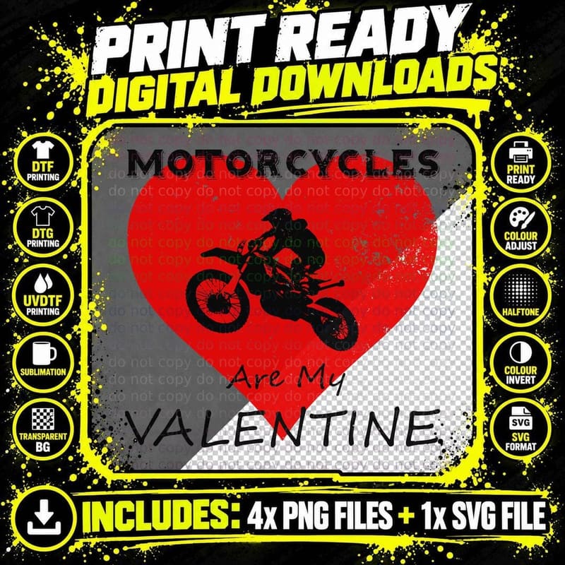 Valentines Day Biker Motorcycle Lover Dirt Bike Gift Png SVG Digital Bundle