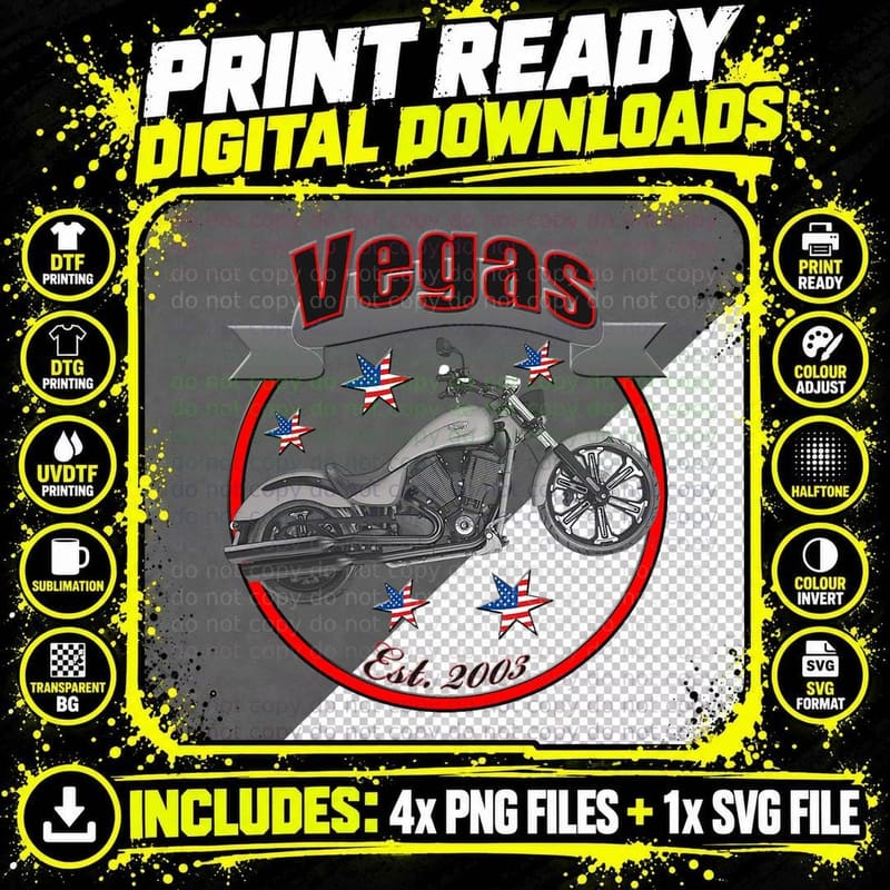 Vegas U.s.a. Star Motorcycle T-Shirt Png SVG Digital Bundle