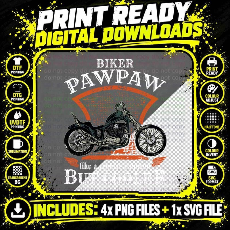 Vintage Biker Pawpaw Retro Motorcycle Gift for Seniors Png SVG Digital Bundle