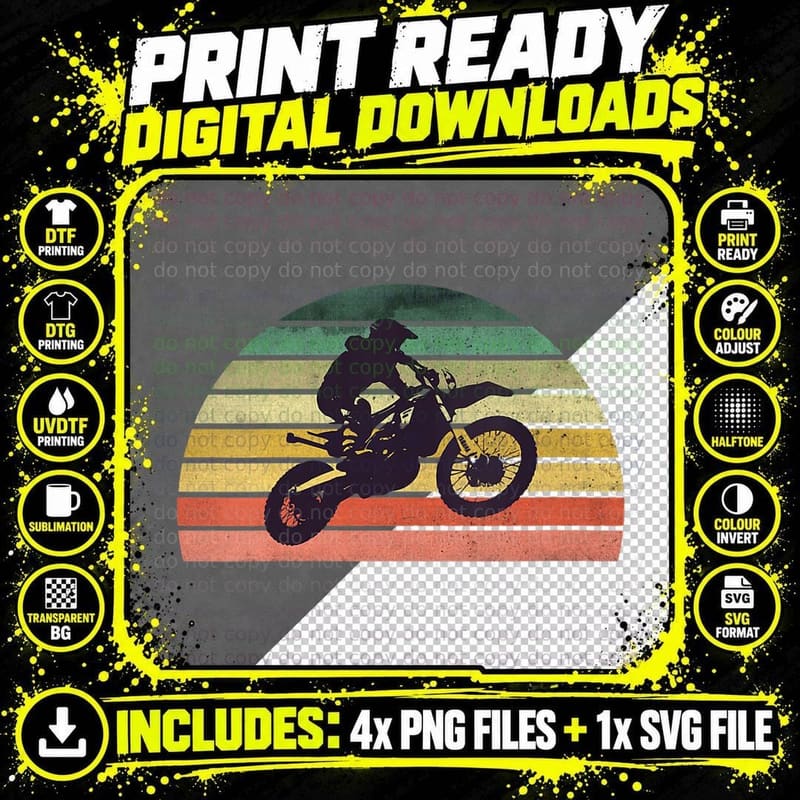 Vintage Dirt Bike Motorbike Motorcycle Classic Biker Png SVG Digital Bundle