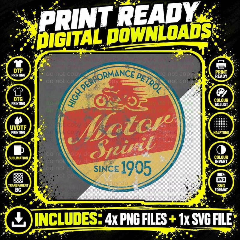 Vintage Motorcycle (Distresseds Women & Men) T-Shirt Png SVG Digital Bundle