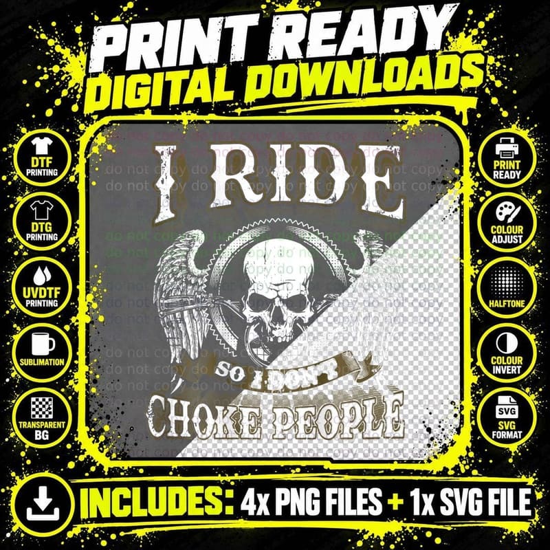Vintage Motorcycle Biker I Ride So I Don't Choke Skull Png SVG Digital Bundle