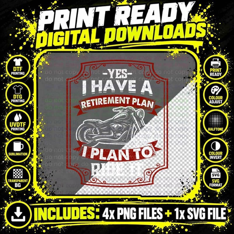 Vintage Motorcycle Retired Retirement Plan Ride Biker Png SVG Digital Bundle