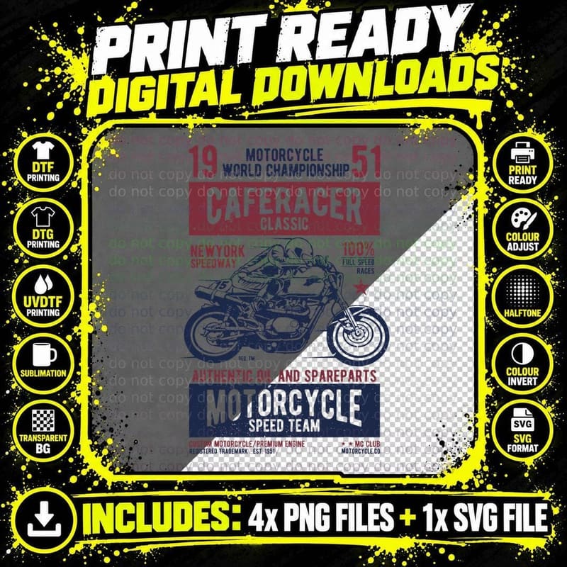 Vintage Retro Motorcycle Merch Biker Stuff Cafe Racer Png SVG Digital Bundle