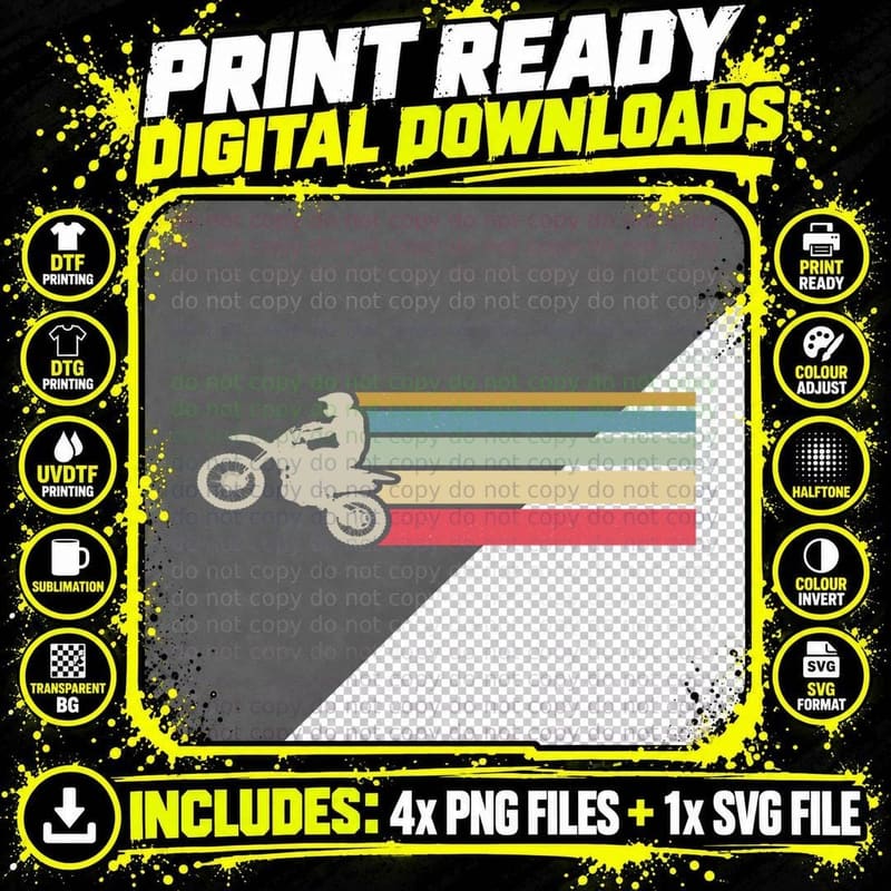 Vintage off Road Motorcycle Motocross Enduro Tee Png SVG Digital Bundle