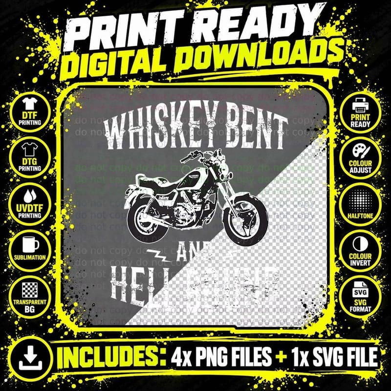 Whiskey Bent and Hell Bound Vintage Motorcycle Lover Png SVG Digital Bundle