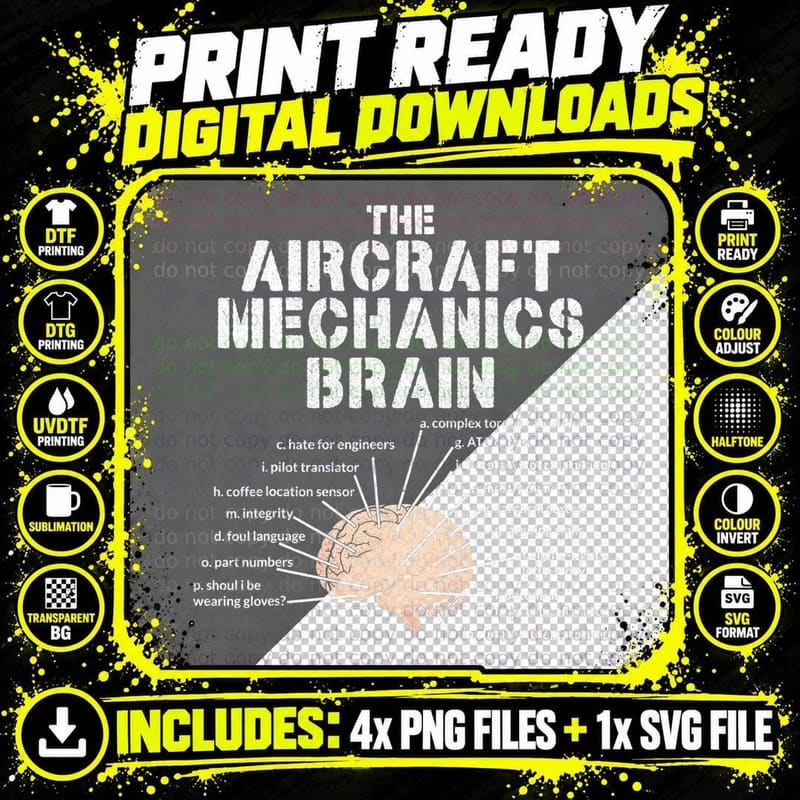 Aircraft Mechanics Brain Shirt Aviation Gift T-Shirt Png SVG Digital Bundle
