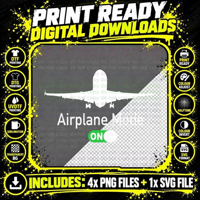 Airplane Mode on Passenger Plane Airport Pilot Plane Png SVG Digital Bundle
