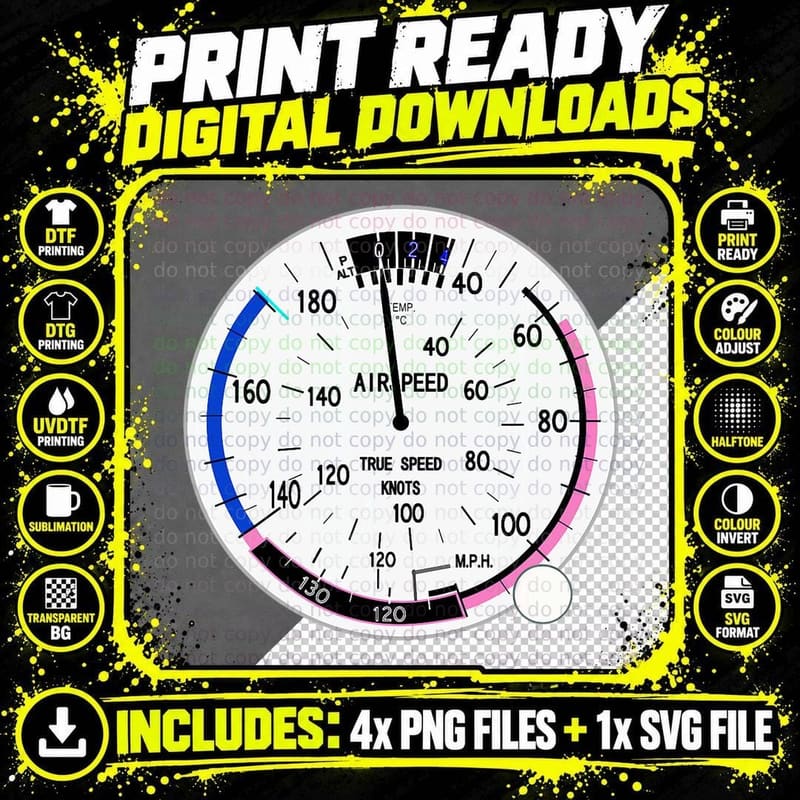 Airspeed Altimeter Instrument Flight Pilot Aviation Png SVG Digital Bundle