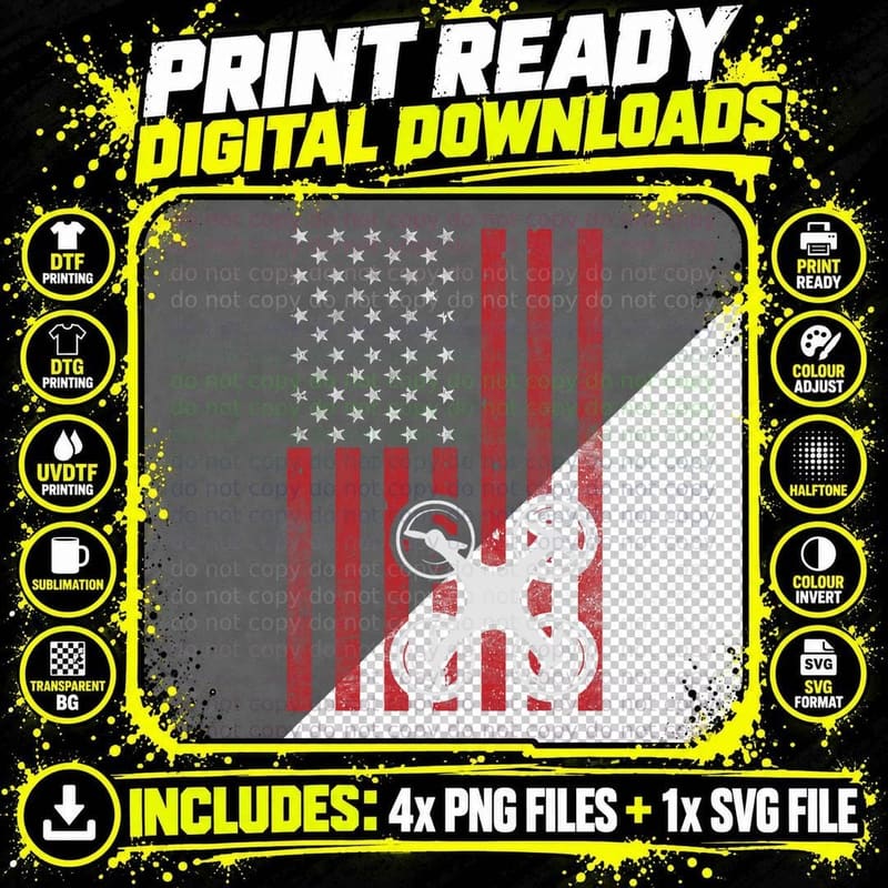 Drone Flag Patriotic Quadcopter UAS UAV Drone Pilot Png SVG Digital Bundle