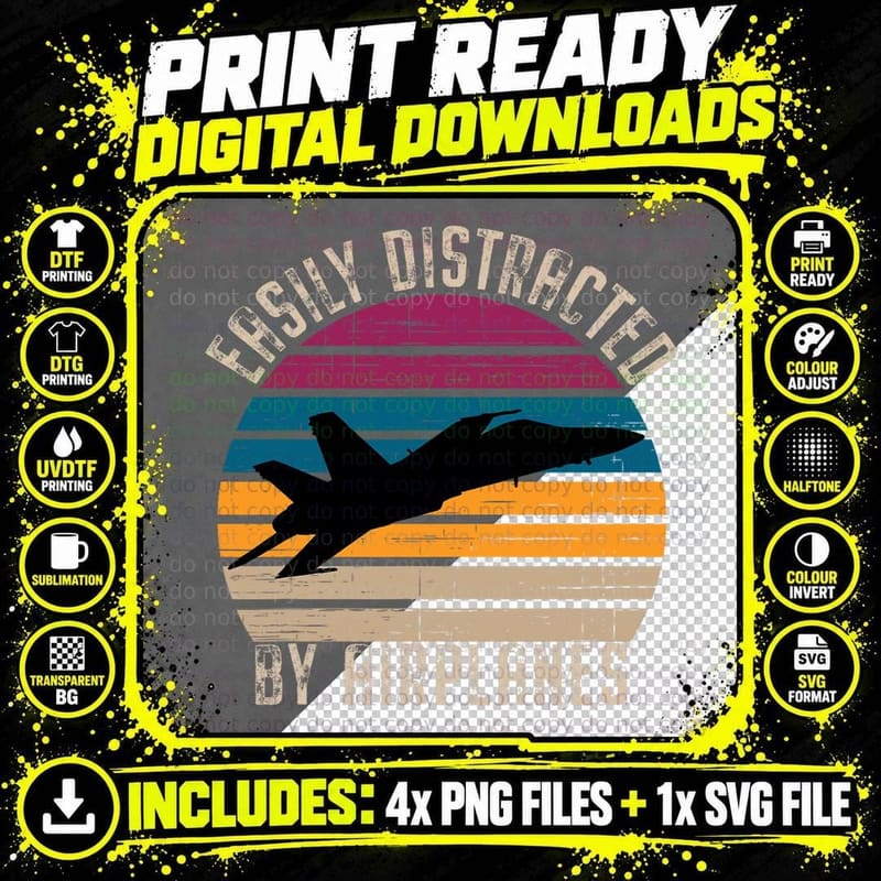 Easily Distracted by Airplanes Pilot Aviation Plane Png SVG Digital Bundle