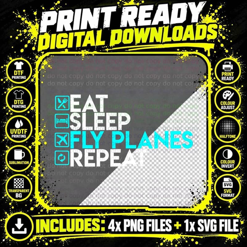 Eat Sleep Fly Planes Repeat - Trendy Airplane Pilot Png SVG Digital Bundle