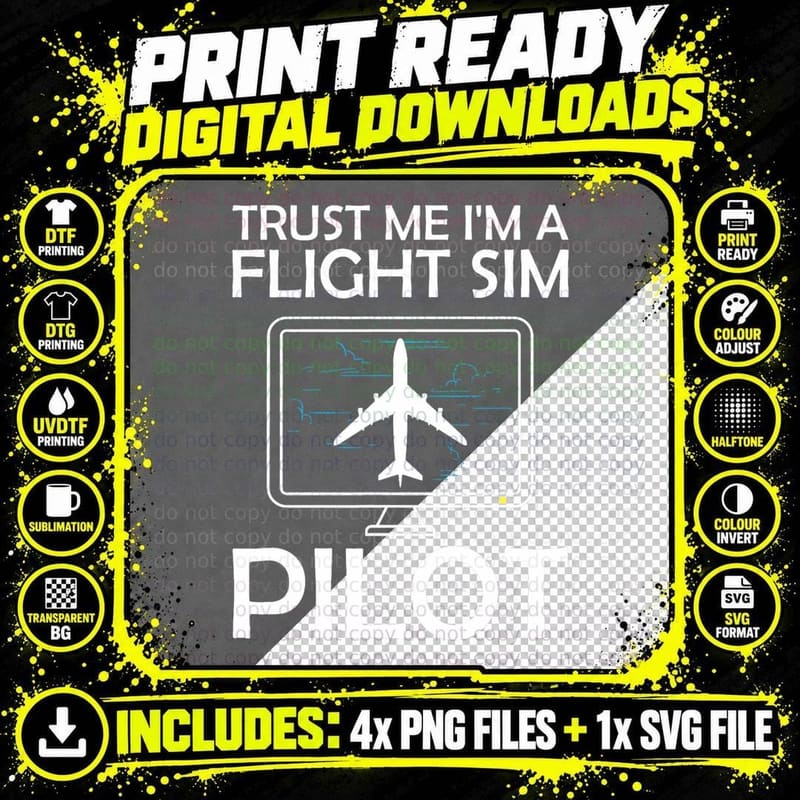 Flight Simulator Pilot Enthusiast Four Engine Jet Png SVG Digital Bundle