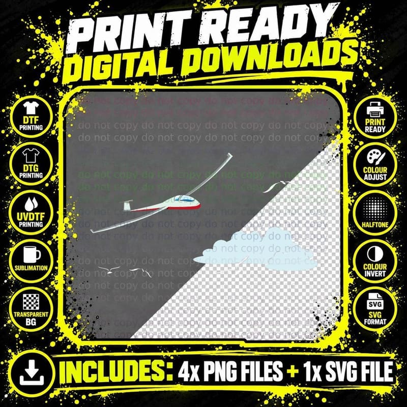 Glider Plane Aircraft Aeronautics Pilot Sailplane Png SVG Digital Bundle