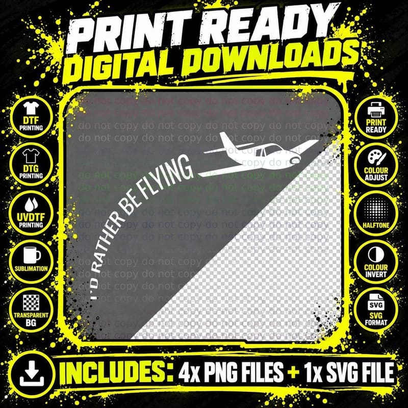 I'd Rather Be Flying Airplane Pilot T-Shirt Png SVG Digital Bundle