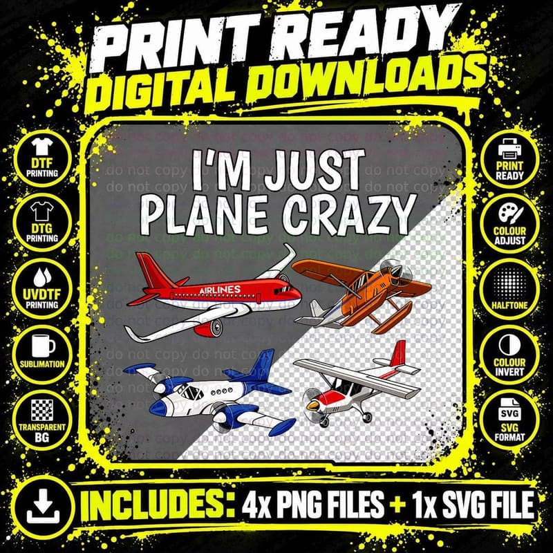 I'm Just Plane Crazy - Aviation Gifts for Aircraft Png SVG Digital Bundle