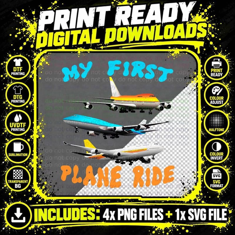 Kids My First Plane Ride Airplane T-Shirt & Aircraft Png SVG Digital Bundle