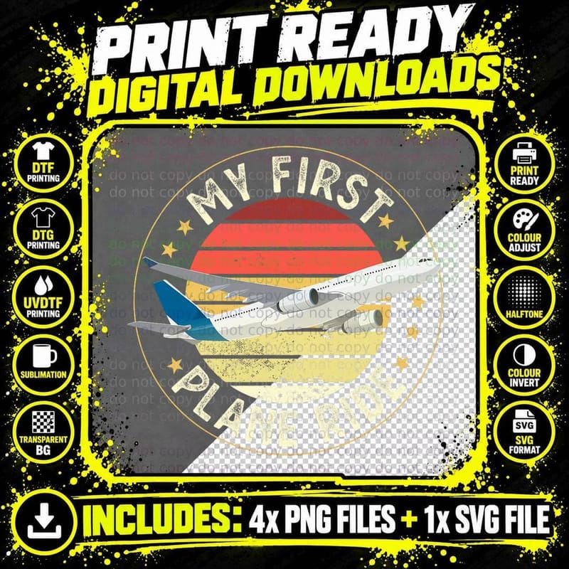 My First Plane Ride My 1st Flight Airplane T-Shirt Png SVG Digital Bundle