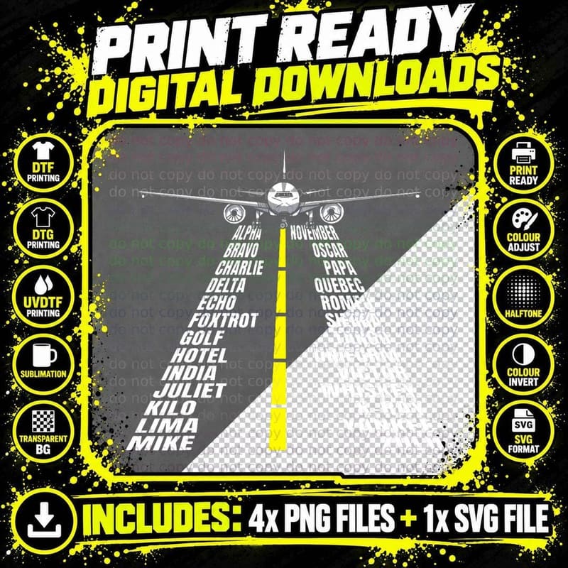 Phonetic Alphabet Aircraft Pilot Plane Aviator Airplane Png SVG Digital Bundle