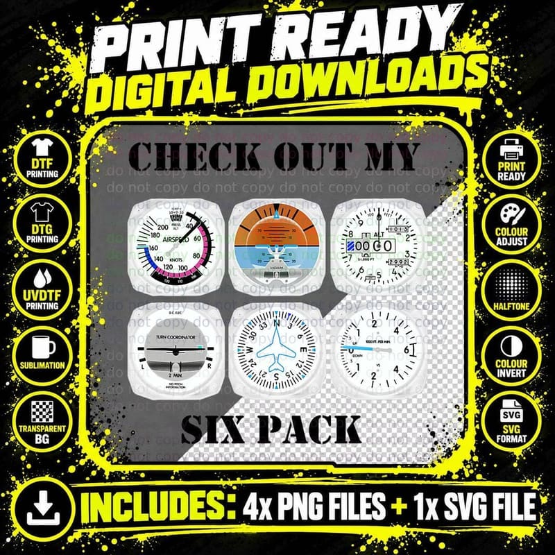 Pilot Aviation Check Out My Six Pack Flying Airplane Png SVG Digital Bundle