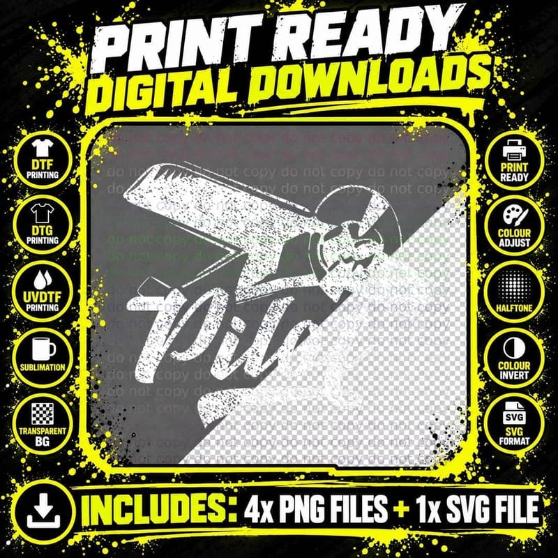 Pilot Aviator Fly Aircraft Airplane Plane T-Shirt Png SVG Digital Bundle