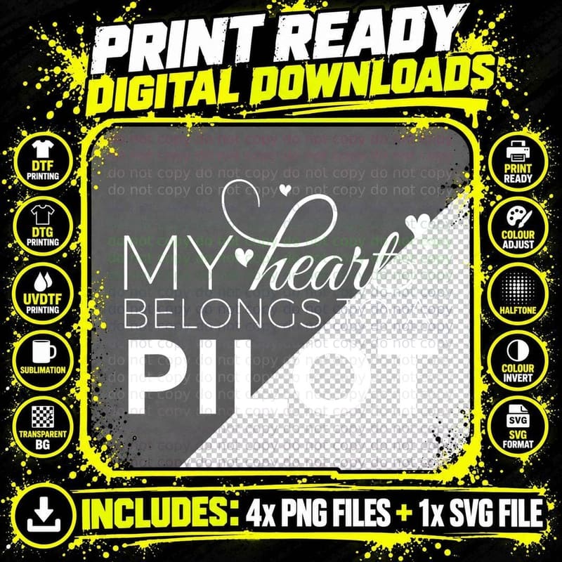 Pilot Wife- My Heart Belongs to a Pilot Gift T-Shirt Png SVG Digital Bundle