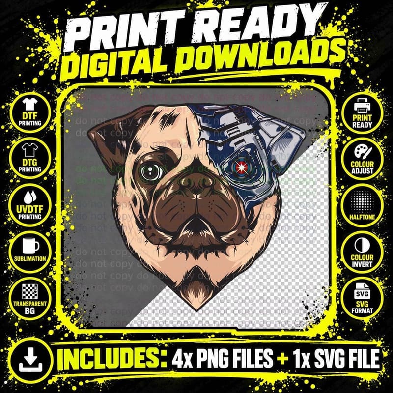 Pug Pilot Aviation Goggles Mechanical Wrench T-Shirt Png SVG Digital Bundle