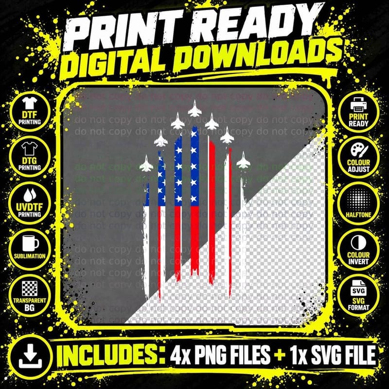 US Flag Airplane T-Shirt, Patriotic, 4th July Png SVG Digital Bundle