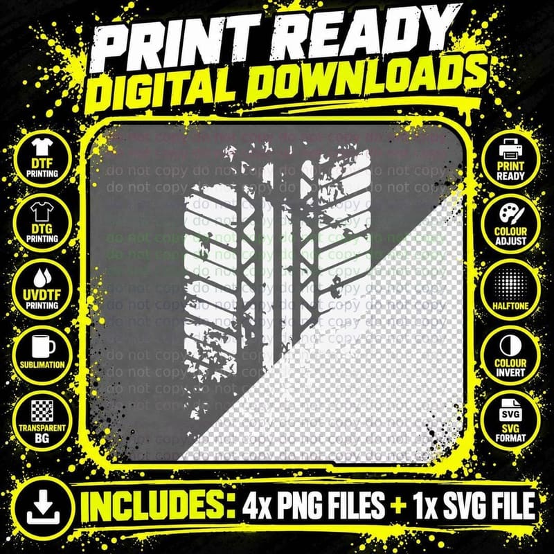 Tire Track Silhouette Tire Tracks T-Shirt Png SVG Digital Bundle