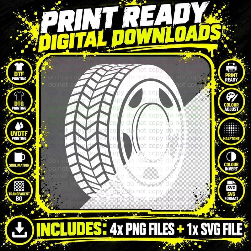 Tire Tread Silhouette Tire Tracks T-Shirt Png SVG Digital Bundle