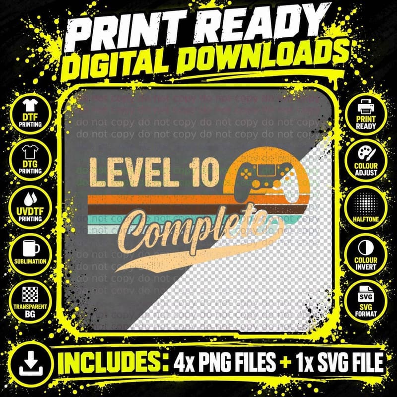 10th Wedding Anniversary 10 Year Him & Her Level 10 Png SVG Digital Bundle