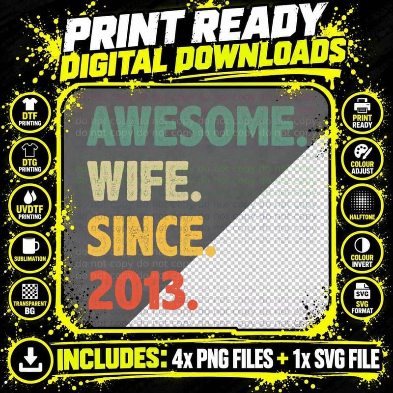 11th Year Wedding Anniversary Epic Awesome Wife Since Png SVG Digital Bundle
