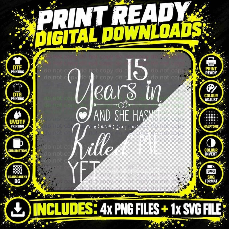 15th Wedding Anniversary for Him Couple 15 Years of Png SVG Digital Bundle