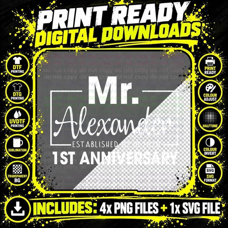 1st Wedding Anniversary T-Shirt, Romantic Love Design Png SVG Digital Bundle