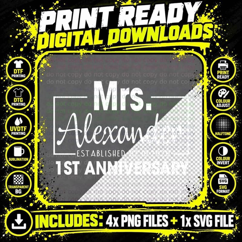 1st Wedding Anniversary T-Shirt, Romantic Love Design Png SVG Digital Bundle