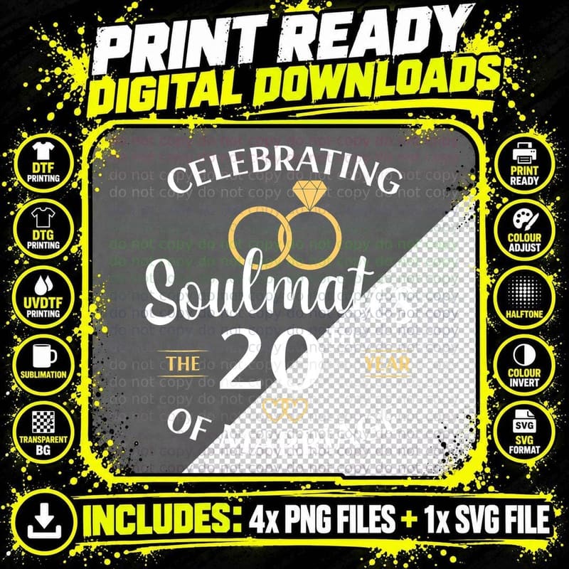 20th Wedding Anniversary - 20 Years of Marriage Husband Png SVG Digital Bundle