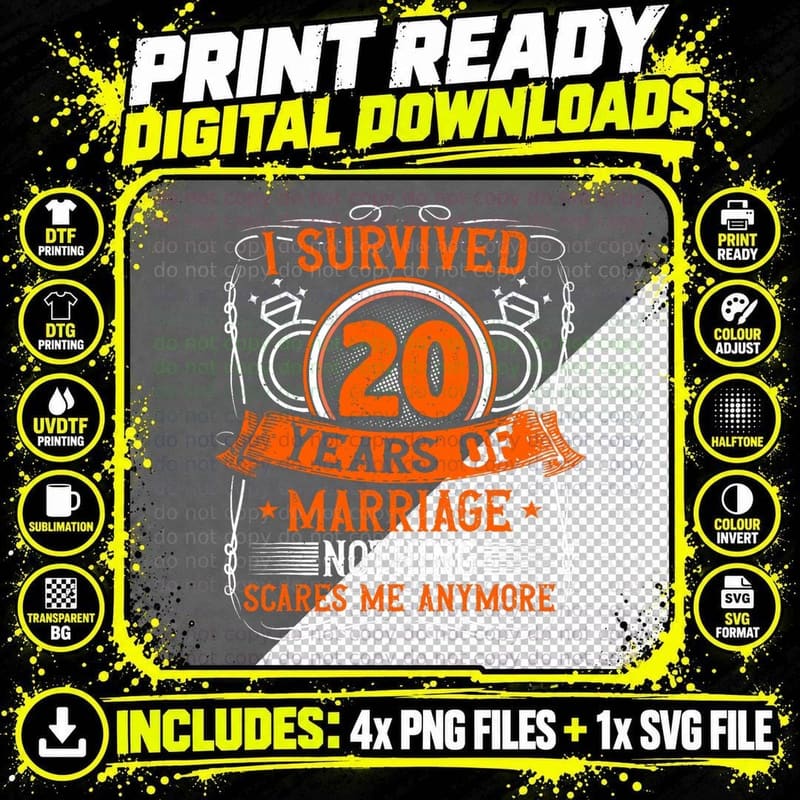 20th Wedding Anniversary, 20 Years Married Png SVG Digital Bundle