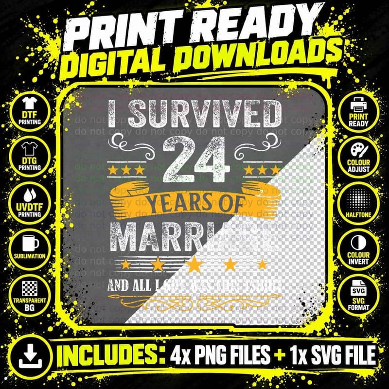 24th Wedding Anniversary Couples Husband Wife 24 Years Png SVG Digital Bundle