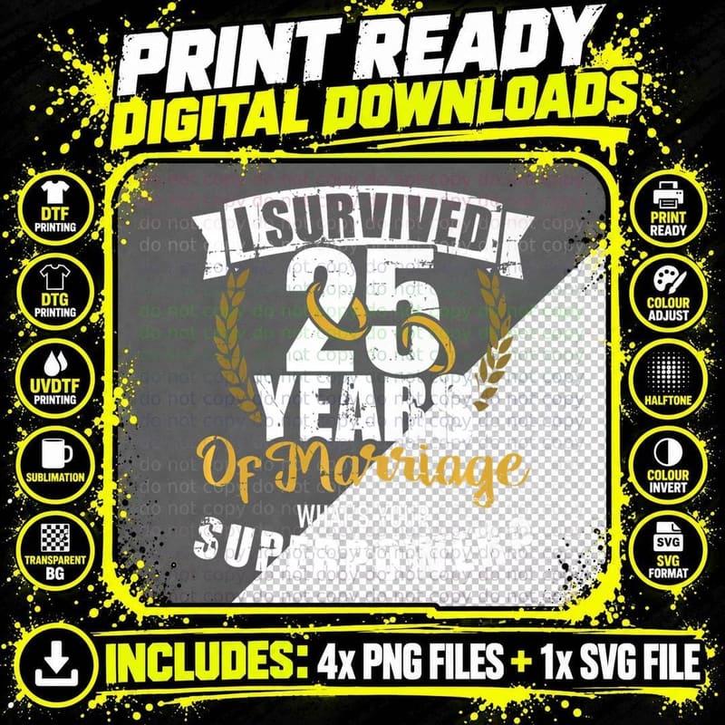 25 Years of Marriage Superpower 25th Wedding Anniversary Png SVG Digital Bundle