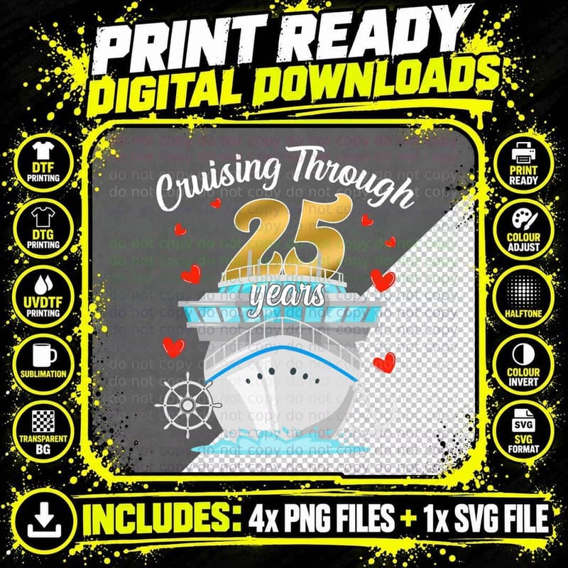 25th Cruising Through Wedding Anniversary Cruise Couple Png SVG Digital Bundle